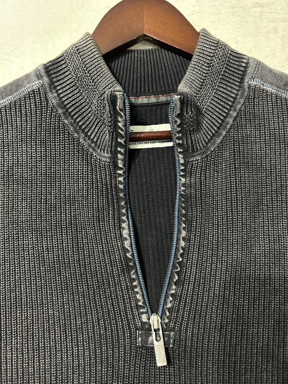 Tommy Bahama VTG Sweater Knit Long Sleeve Black Charcoal Pullover 1/4 Zip Sz L